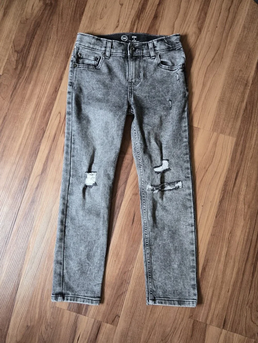 Acid Washed Charcoal Place Distressed Slim jeans Kids 8 VGUC